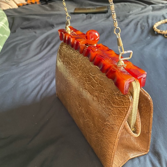 Vintage 40-50s crocodile or alligator with Bakelite closer on top - Picture 2 of 8